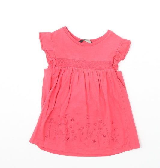 George Girls Pink 100% Cotton A-Line Size 3-4 Years Round Neck Pullover - Flowers
