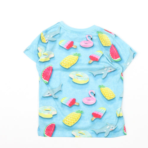 Primark Girls Blue Polyester Basic T-Shirt Size 4-5 Years Round Neck Pullover - Totally Awesome Pool Floats
