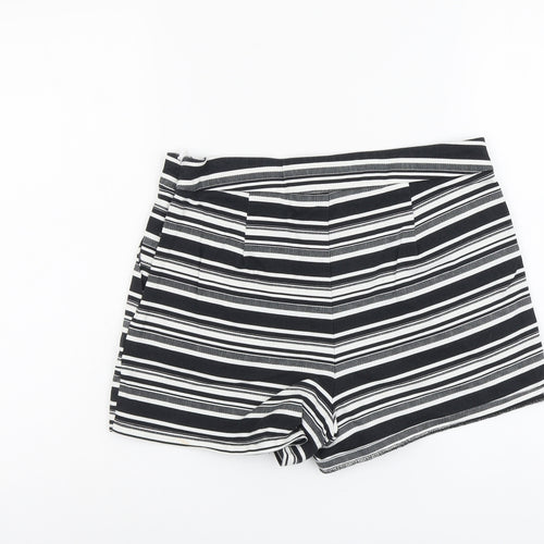 Papaya Womens Black Striped Cotton Hot Pants Shorts Size 14 L3 in Regular Zip
