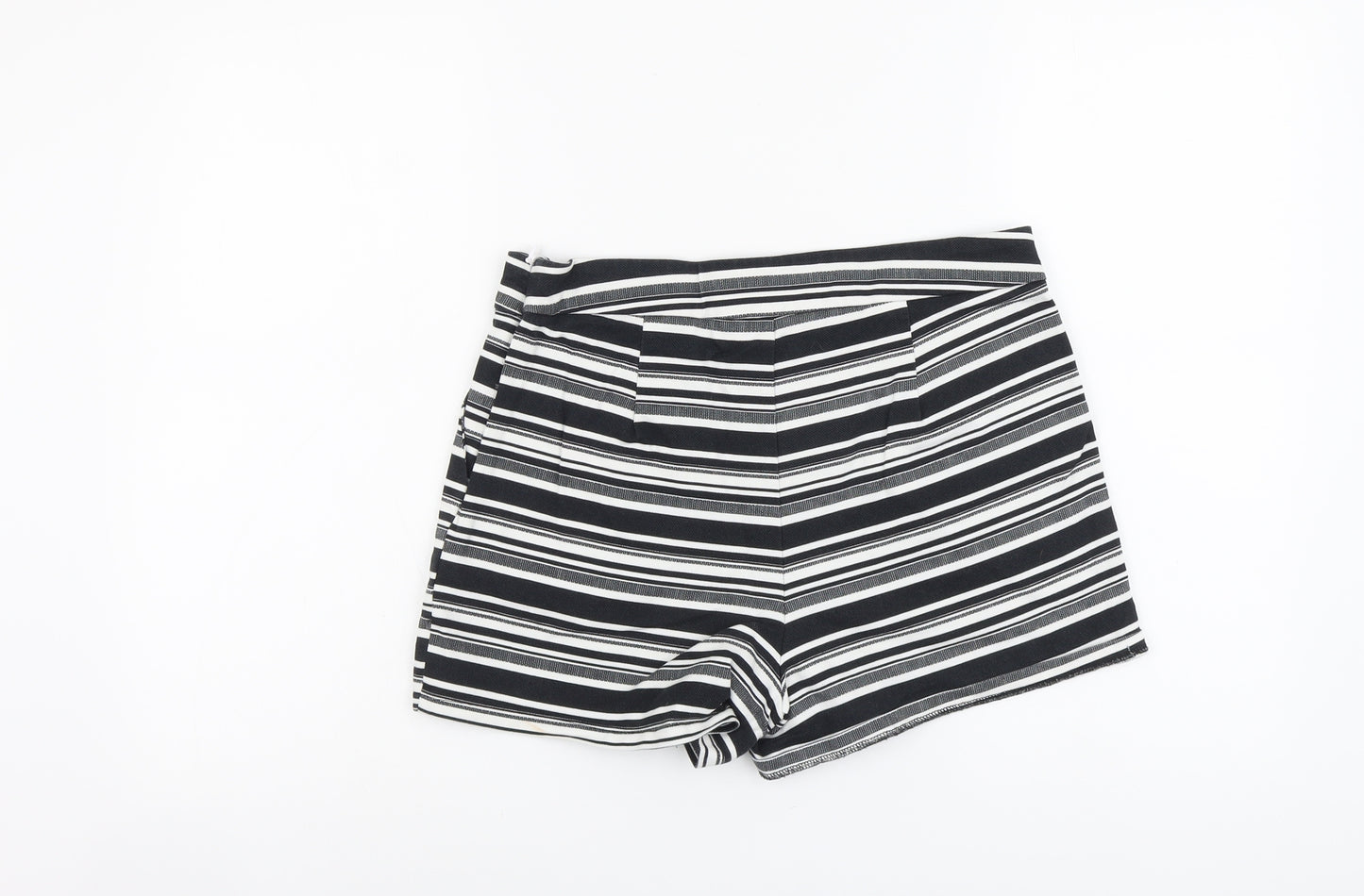 Papaya Womens Black Striped Cotton Hot Pants Shorts Size 14 L3 in Regular Zip