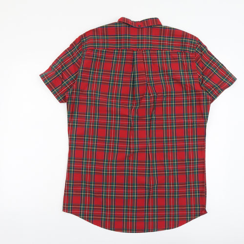 NEXT Mens Red Plaid Cotton Button-Up Size M Collared Button