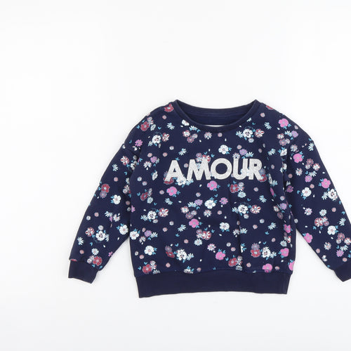Primark Girls Blue Floral Cotton Pullover Sweatshirt Size 4-5 Years Pullover - Amour