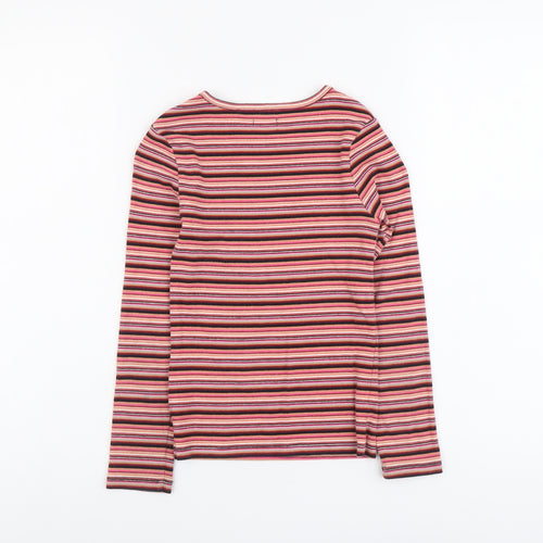 NEXT Girls Multicoloured Striped Cotton Basic T-Shirt Size 7 Years Round Neck Pullover