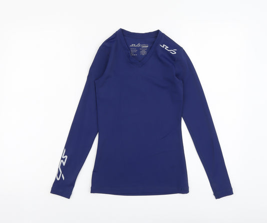 SVD Womens Blue Nylon Pullover T-Shirt Size XS V-Neck Pullover