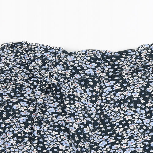 H&M Womens Blue Floral Viscose Boyfriend Shorts Size 12 L3 in Regular Button