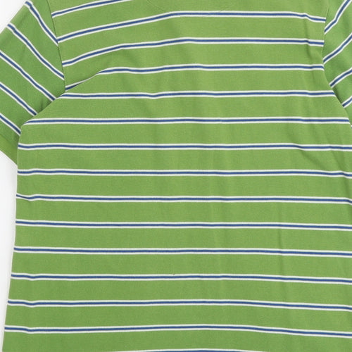Easy Mens Green Striped Cotton Polo Size L Collared Button