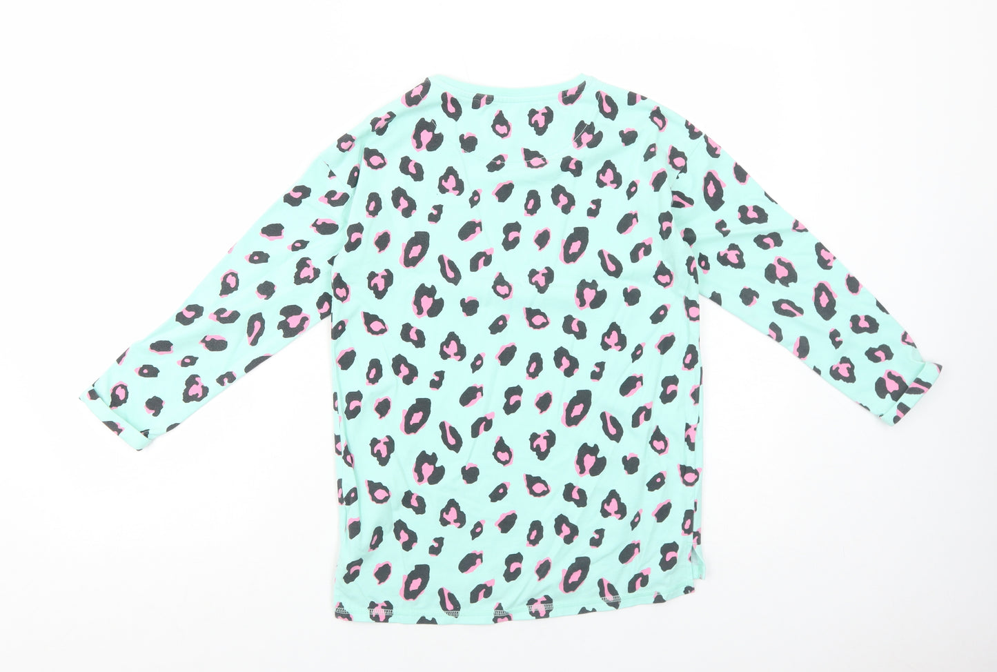 NEXT Girls Green Animal Print Cotton Basic T-Shirt Size 10 Years Round Neck Pullover - Leopard Print