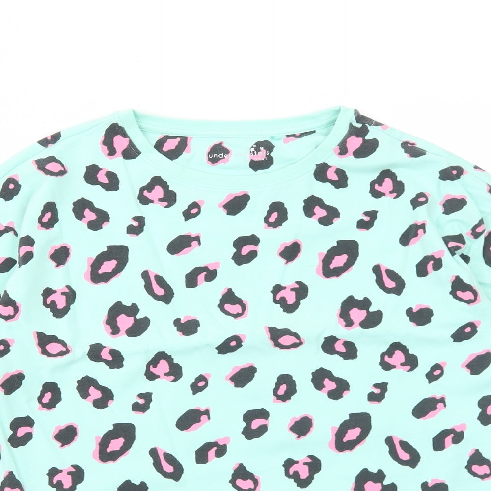 NEXT Girls Green Animal Print Cotton Basic T-Shirt Size 10 Years Round Neck Pullover - Leopard Print