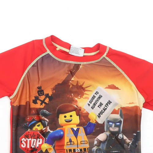Character.Com Boys Red Polyester Basic T-Shirt Size 10 Years Round Neck Pullover - Lego