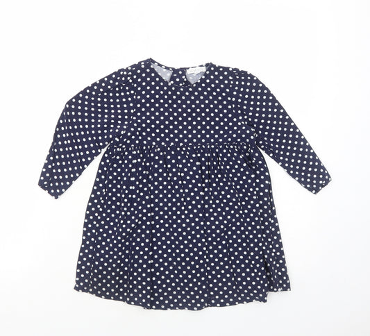 Blue Zoo Girls Blue Polka Dot Cotton T-Shirt Dress Size 3-4 Years Round Neck Button