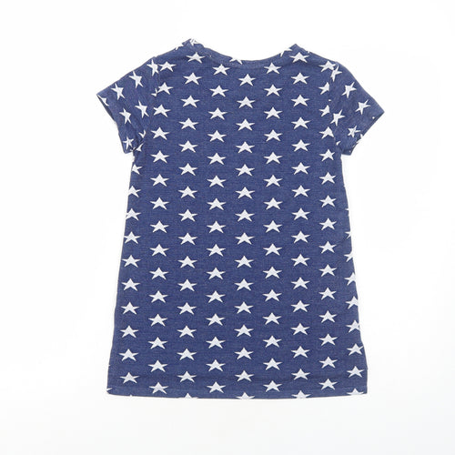 TU Girls Blue Geometric Viscose Basic T-Shirt Size 11 Years Round Neck Pullover - Star Print