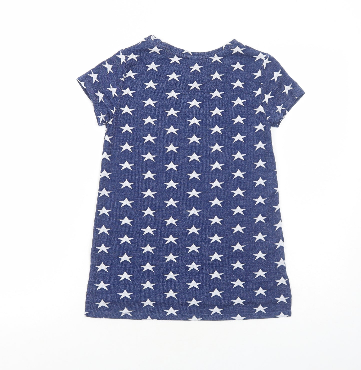 TU Girls Blue Geometric Viscose Basic T-Shirt Size 11 Years Round Neck Pullover - Star Print