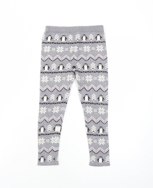 Young Dimension Girls Grey Geometric Viscose Jogger Trousers Size 5-6 Years Regular Pullover - Penguin Snowflake