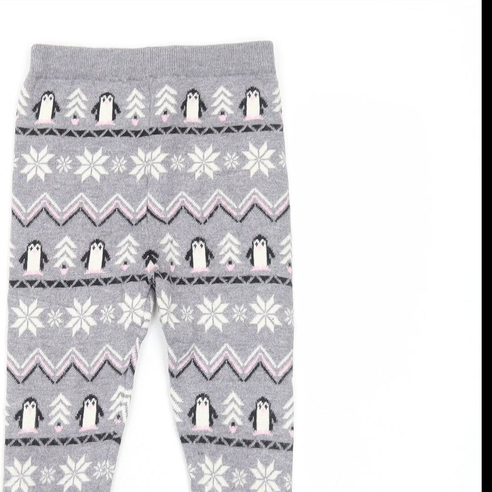 Young Dimension Girls Grey Geometric Viscose Jogger Trousers Size 5-6 Years Regular Pullover - Penguin Snowflake