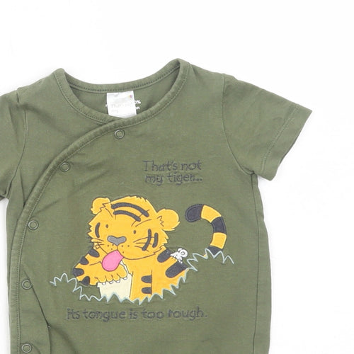 F&F Boys Green Cotton Babygrow One-Piece Size 3-6 Months Snap - Tiger