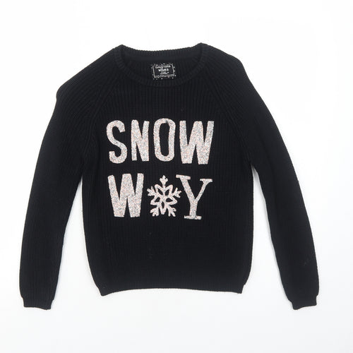 Primark Girls Black Boat Neck Cotton Pullover Jumper Size 9-10 Years Pullover - Snow Way