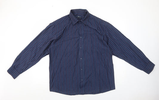EAST Mens Blue Striped Viscose Dress Shirt Size L Collared Button
