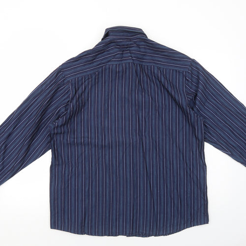 EAST Mens Blue Striped Viscose Dress Shirt Size L Collared Button