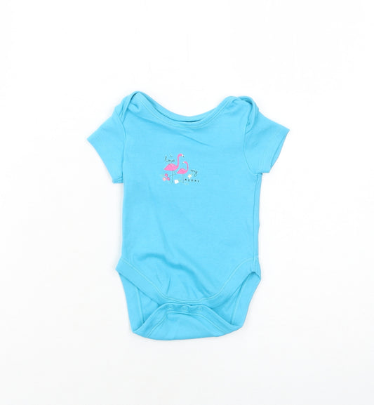 Primark Girls Blue Cotton Babygrow One-Piece Size 0-3 Months Snap - Flamingo