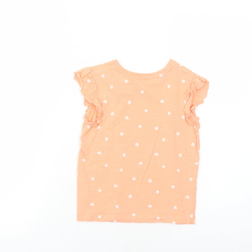 George Girls Orange Floral Cotton Basic T-Shirt Size 5-6 Years Round Neck Pullover