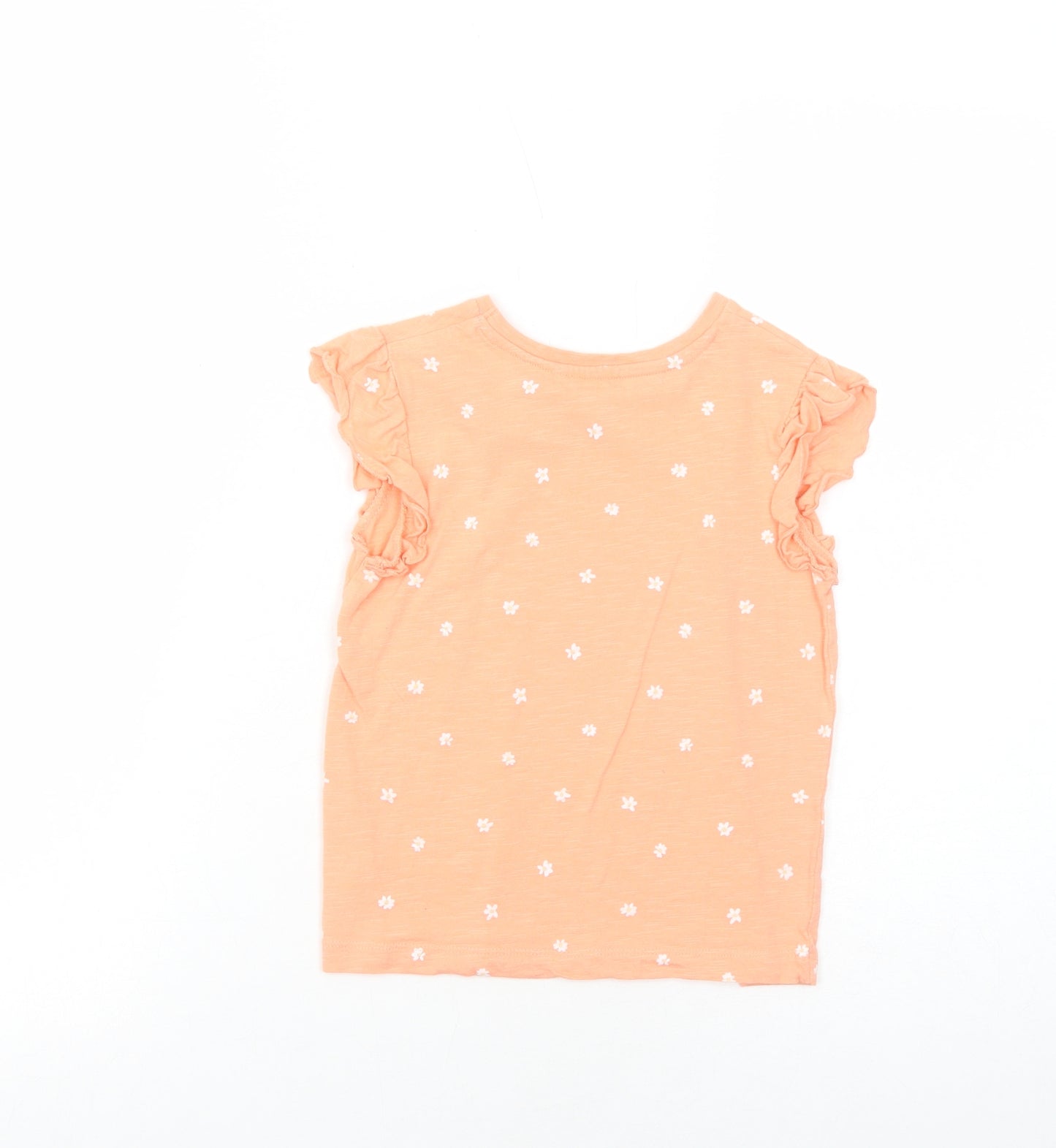 George Girls Orange Floral Cotton Basic T-Shirt Size 5-6 Years Round Neck Pullover