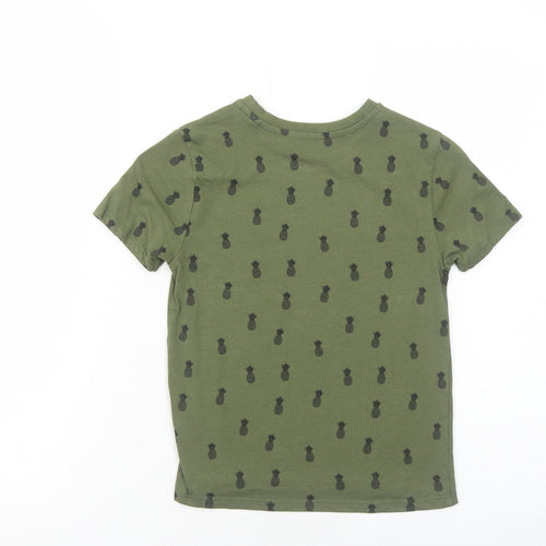 Primark Girls Green Geometric Cotton Basic T-Shirt Size 6-7 Years Round Neck Pullover - Be Kind Be Cool Pineapple