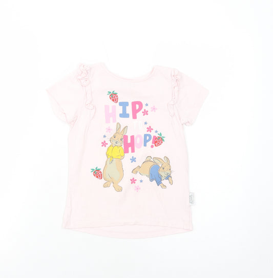 George Girls Pink Cotton Basic T-Shirt Size 5-6 Years Round Neck Pullover - Peter Rabbit