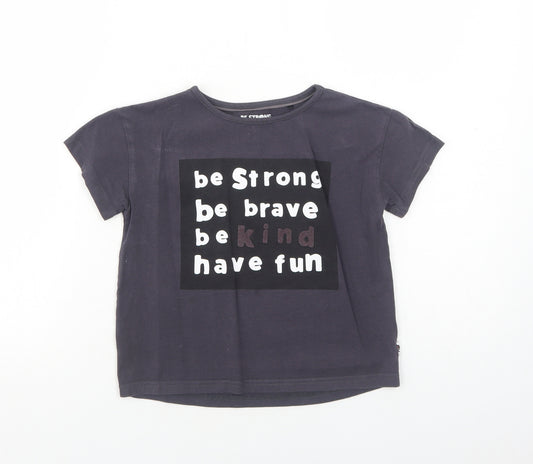 George Boys Black Cotton Basic T-Shirt Size 6-7 Years Round Neck Pullover - Be Strong Be Brave Be Kind Have Fun
