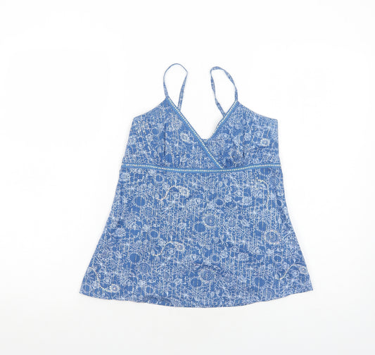 915 Girls Blue Floral Cotton Basic Tank Size 11 Years V-Neck Pullover