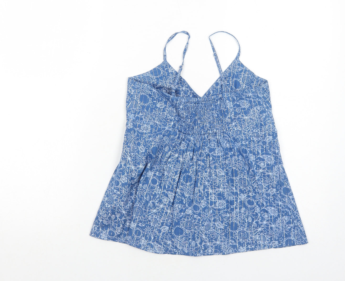 915 Girls Blue Floral Cotton Basic Tank Size 11 Years V-Neck Pullover