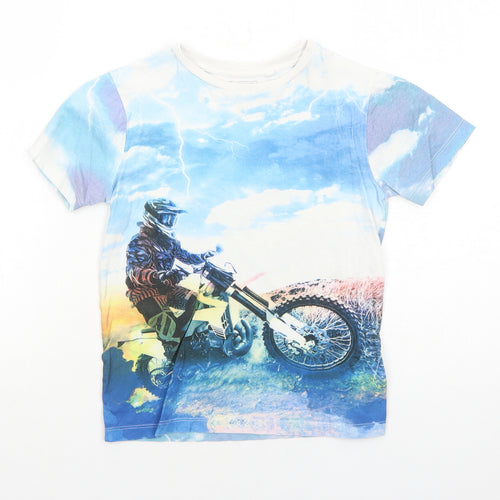NEXT Boys Blue Geometric Cotton Basic T-Shirt Size 6 Years Round Neck Pullover - Biker