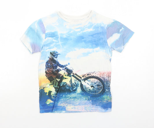 NEXT Boys Blue Geometric Cotton Basic T-Shirt Size 6 Years Round Neck Pullover - Biker