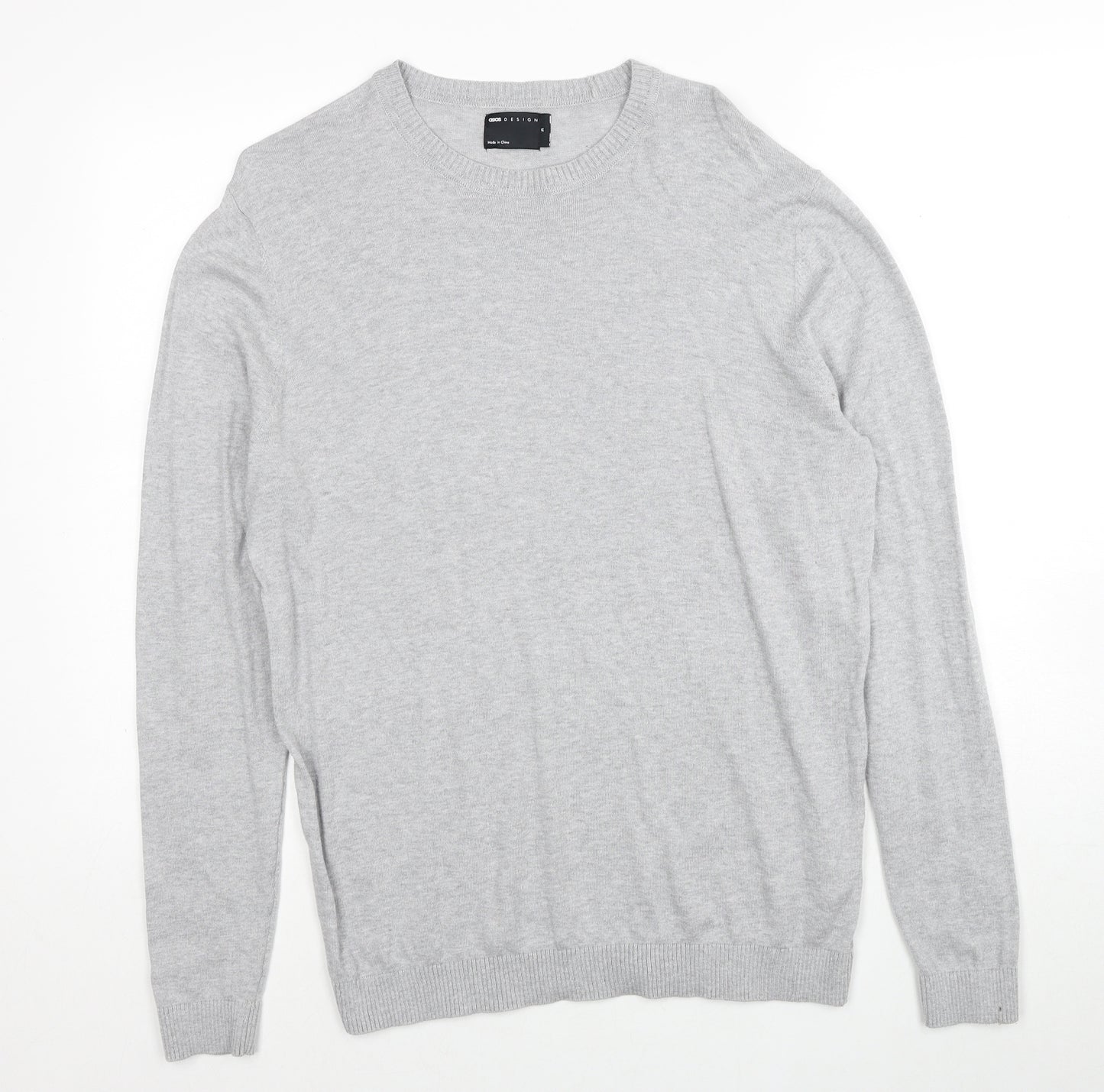 ASOS Mens Grey Round Neck Cotton Pullover Jumper Size M Long Sleeve
