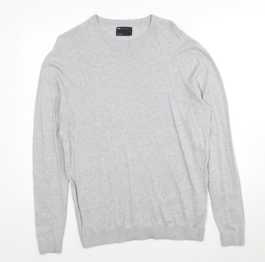 ASOS Mens Grey Round Neck Cotton Pullover Jumper Size M Long Sleeve
