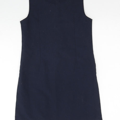 Marks and Spencer Girls Blue Polyester Pinafore/Dungaree Dress Size 7-8 Years Scoop Neck Zip