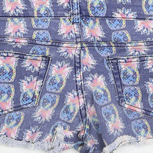 Denim & Co. Womens Blue Geometric Cotton Hot Pants Shorts Size 6 Regular Zip