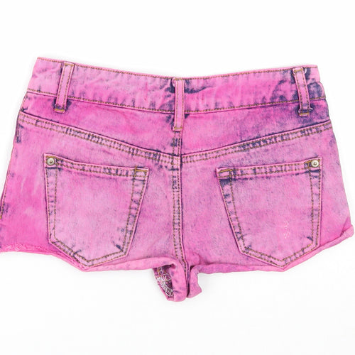 Glamorous Womens Pink Geometric Cotton Hot Pants Shorts Size 6 Regular Zip
