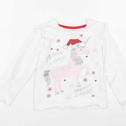 Sleigh Bells Girls White Cotton Basic T-Shirt Size 3-4 Years Round Neck Pullover - Christmas Top
