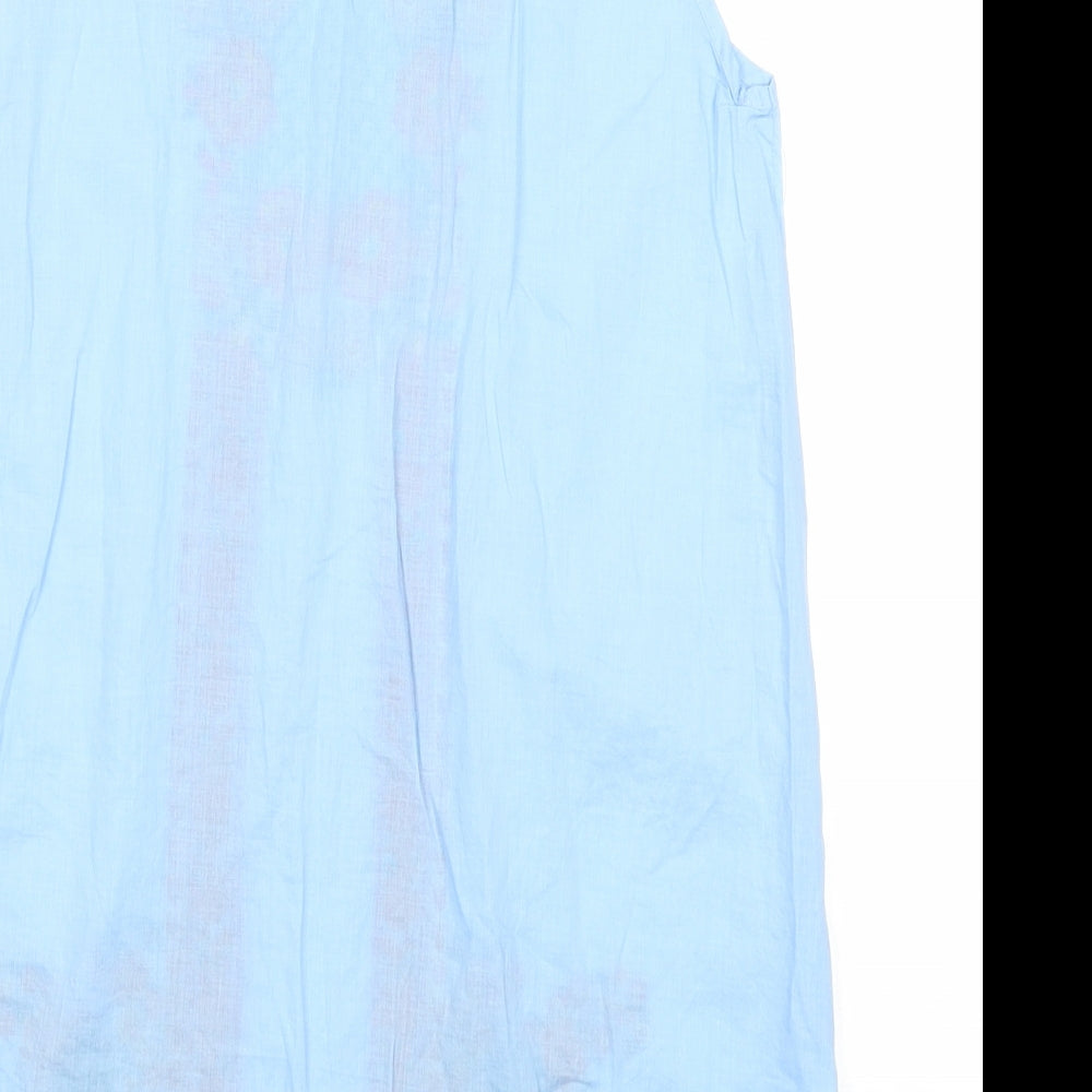Khaadi Girls Blue Geometric Cotton Basic Tank Size 8-9 Years Round Neck Button - Flowers