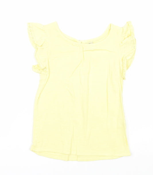 TU Girls Yellow Cotton Basic Tank Size 5-6 Years Round Neck Button