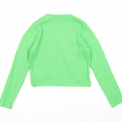 NEXT Girls Green Round Neck Acrylic Cardigan Jumper Size 9 Years Button