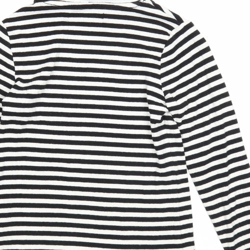 Marks and Spencer Girls Black Striped Cotton Basic T-Shirt Size 9-10 Years High Neck Pullover
