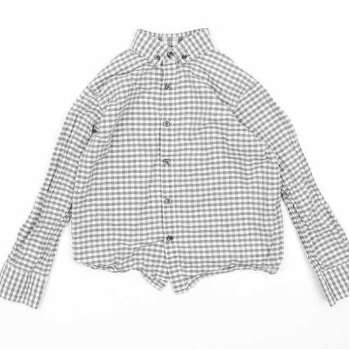 NEXT Boys Grey Plaid Cotton Basic Button-Up Size 6 Years Collared Button