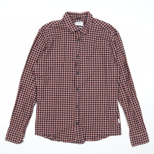 ONLY & SONS Mens Multicoloured Check Cotton Button-Up Size L Collared Button