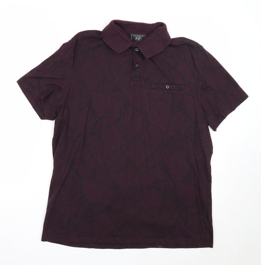 F&F Mens Purple Geometric Cotton Polo Size L Collared Button