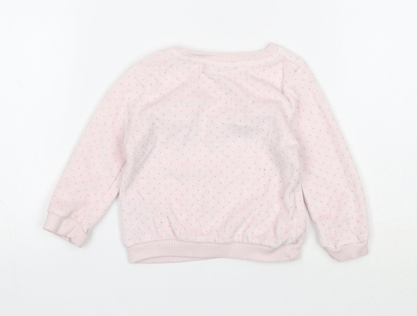 Preworn Girls Pink Polka Dot Cotton Pullover Jumper Size 9-12 Months Pullover