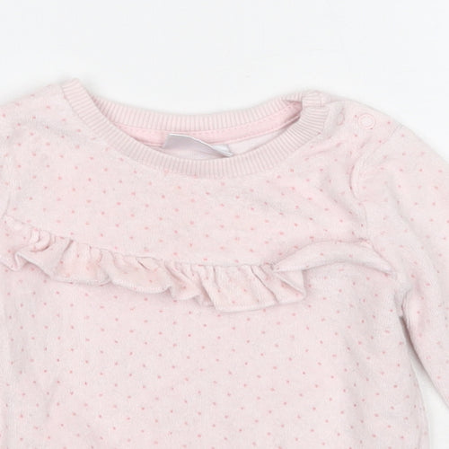 Preworn Girls Pink Polka Dot Cotton Pullover Jumper Size 9-12 Months Pullover