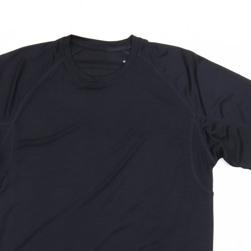 Preworn Mens Black Polyester Basic T-Shirt Size M Round Neck Pullover