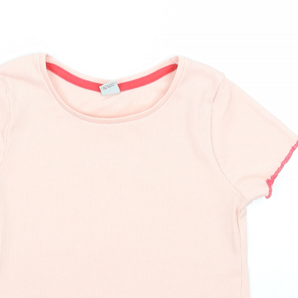 TU Girls Pink Cotton Basic T-Shirt Size 6-7 Years Round Neck Pullover