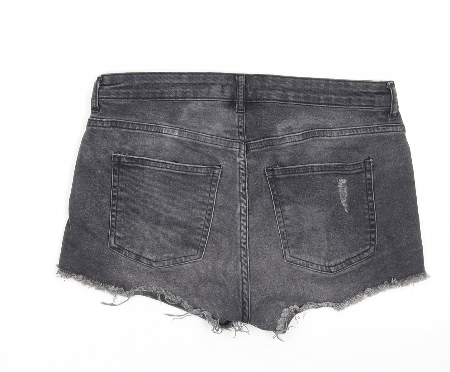 H&M Womens Grey Cotton Cut-Off Shorts Size 8 Regular Zip - Distressed